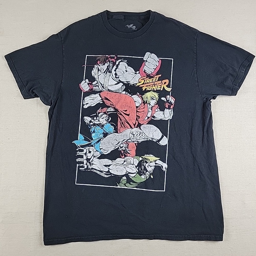Street Fighter Graphic T Shirt Black Short Sleeve Video Game Tee Mens Medium